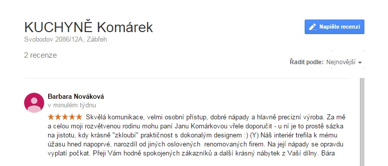 recenze Kuchyně Komárek Zábřeh Svobodov
